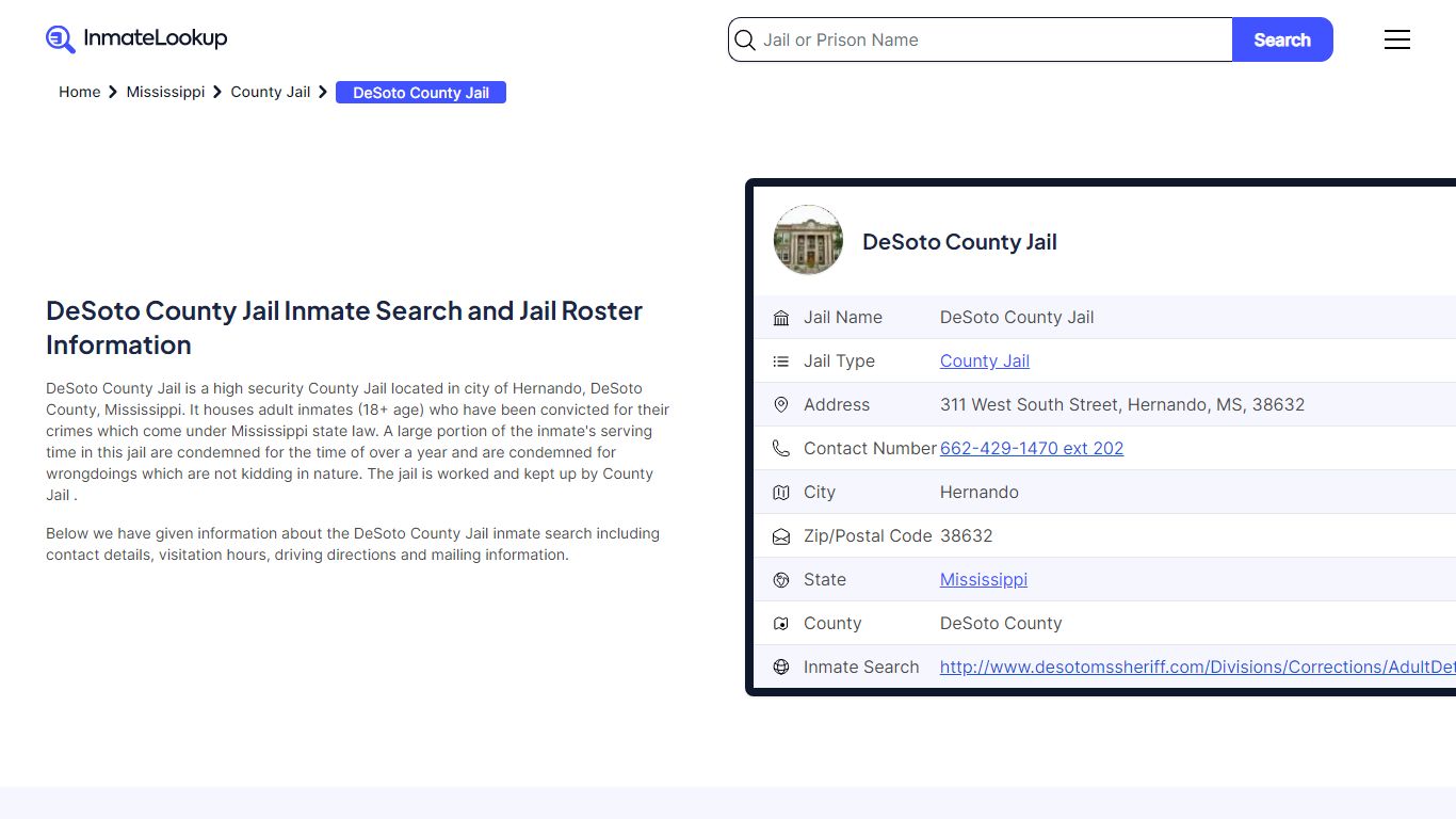DeSoto County Jail Inmate Search and Jail Roster Information